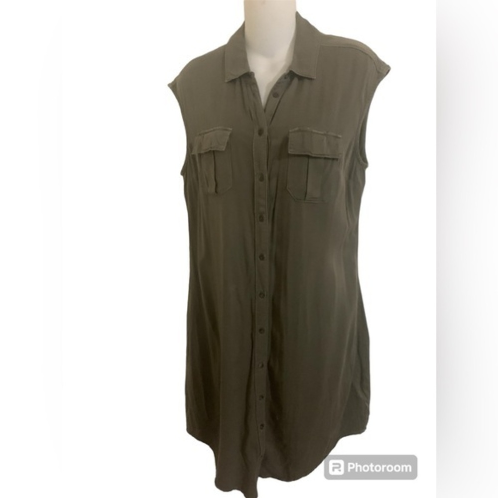 Tribal Jeans Shirt Dress Green Ladies Size Small Sleeveless Cut Out Back